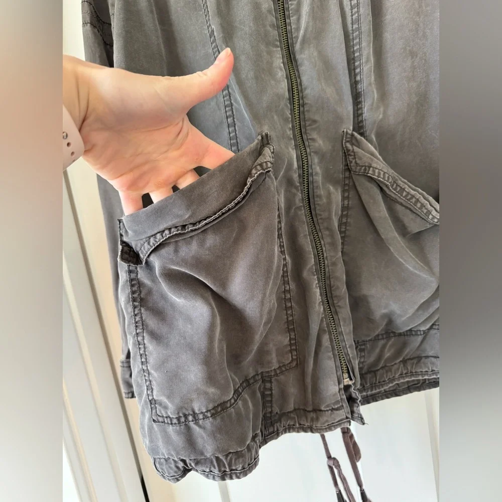 Free People Oversized Utility Jacket with Hood in Grey, Size Small - Picture 3 of 10
